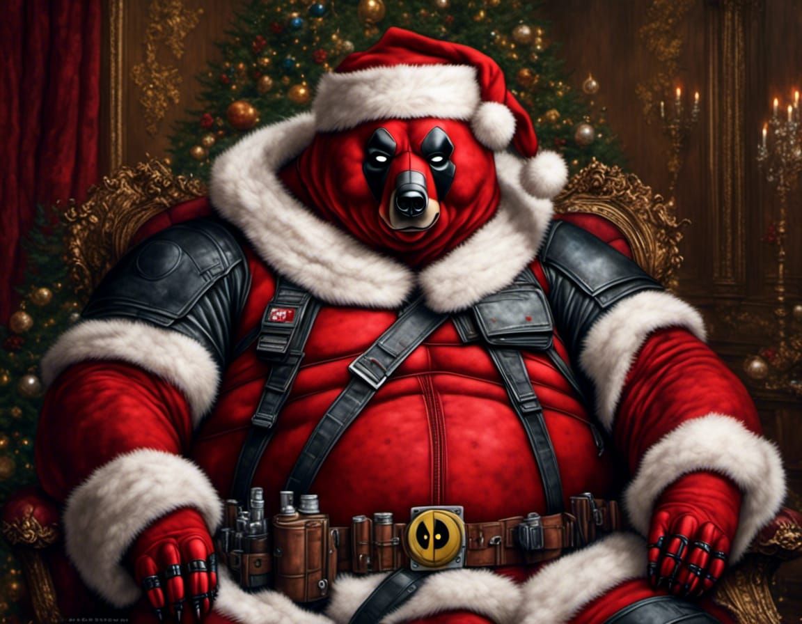 Obese Bear Deadpool Santa Portrait