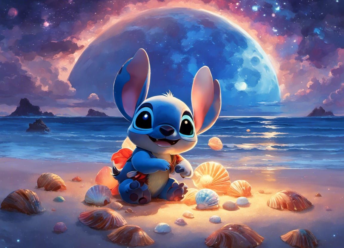 Baby Stitch Constellation on Bioluminescent Beach