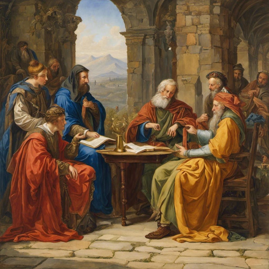 Medieval Philosophers in Renaissance Gouache Style