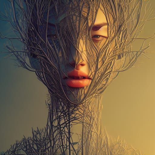 Abstract Portrait of Woman Made of Branches