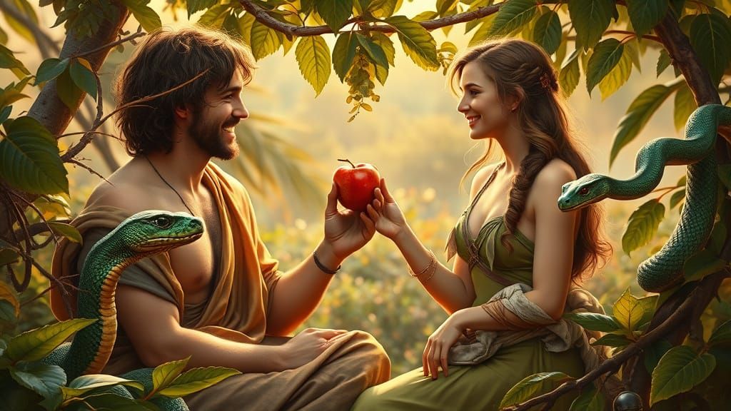 Serene Garden of Eden Scene in Vibrant Earth Tones