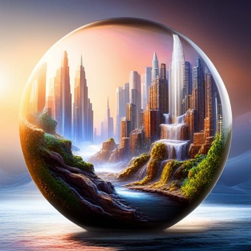 Angel in Snow Globe with Unicorn, Hyperrealistic Art