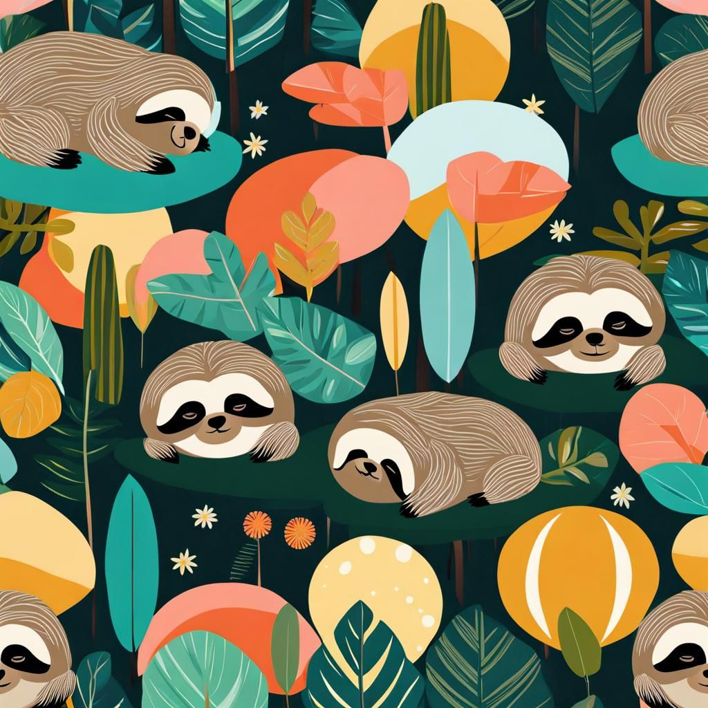 Sleepy Sloth in Digital Collage Style