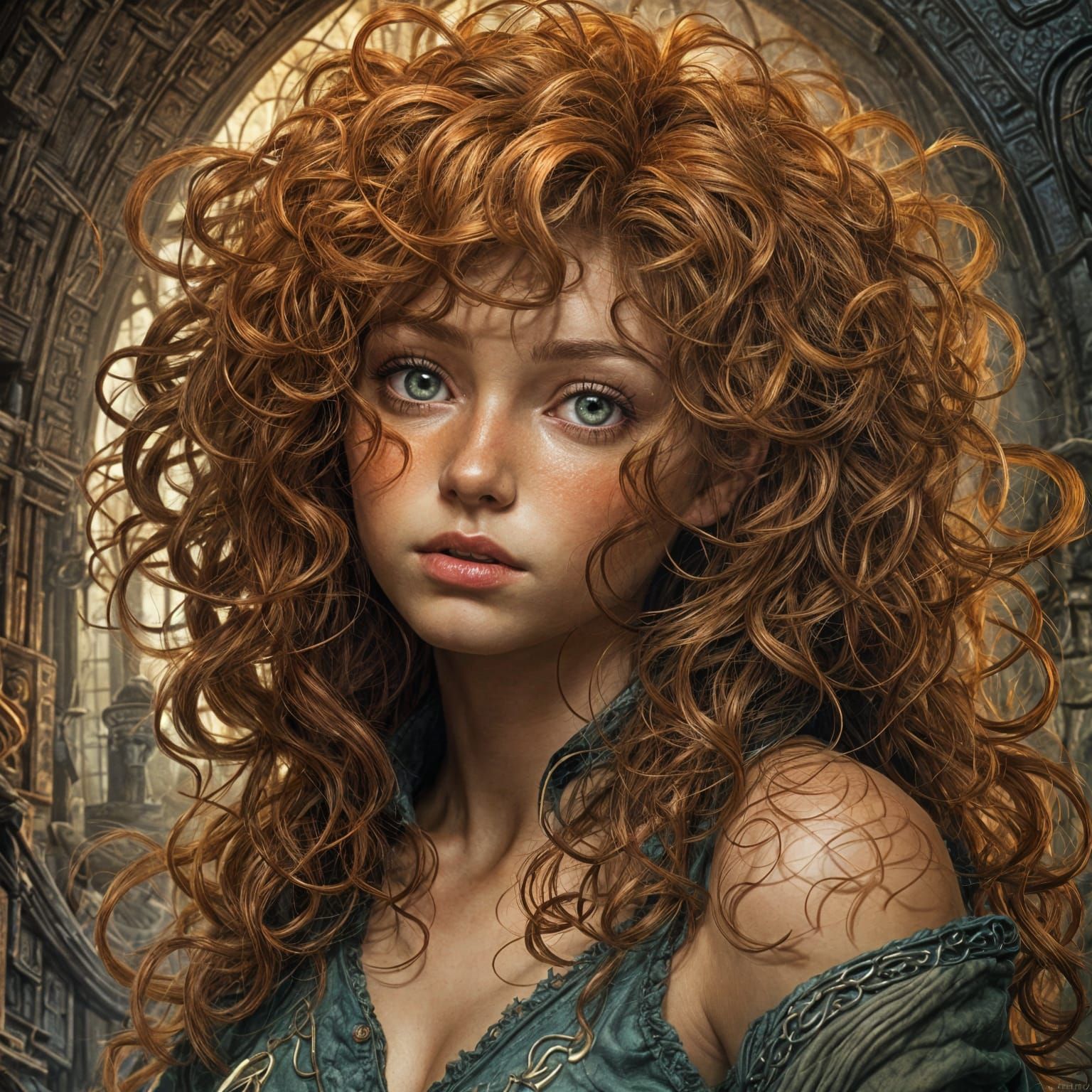 Timid Ginger Woman in Manga Style Digital Art