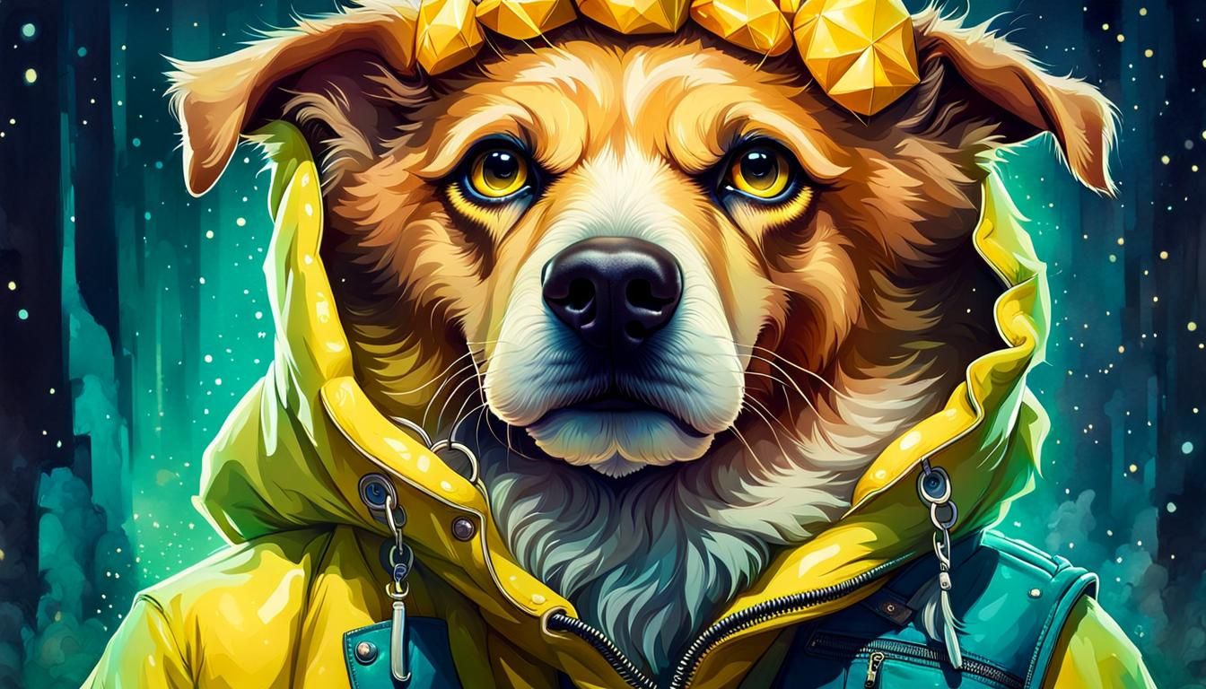 Dog in Yellow Jacket, Digital Illustration