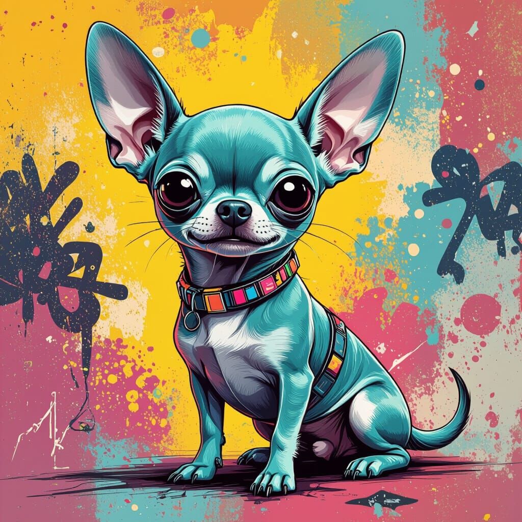 Alien-Chihuahua Hybrid in Pop Art Cartoon Style