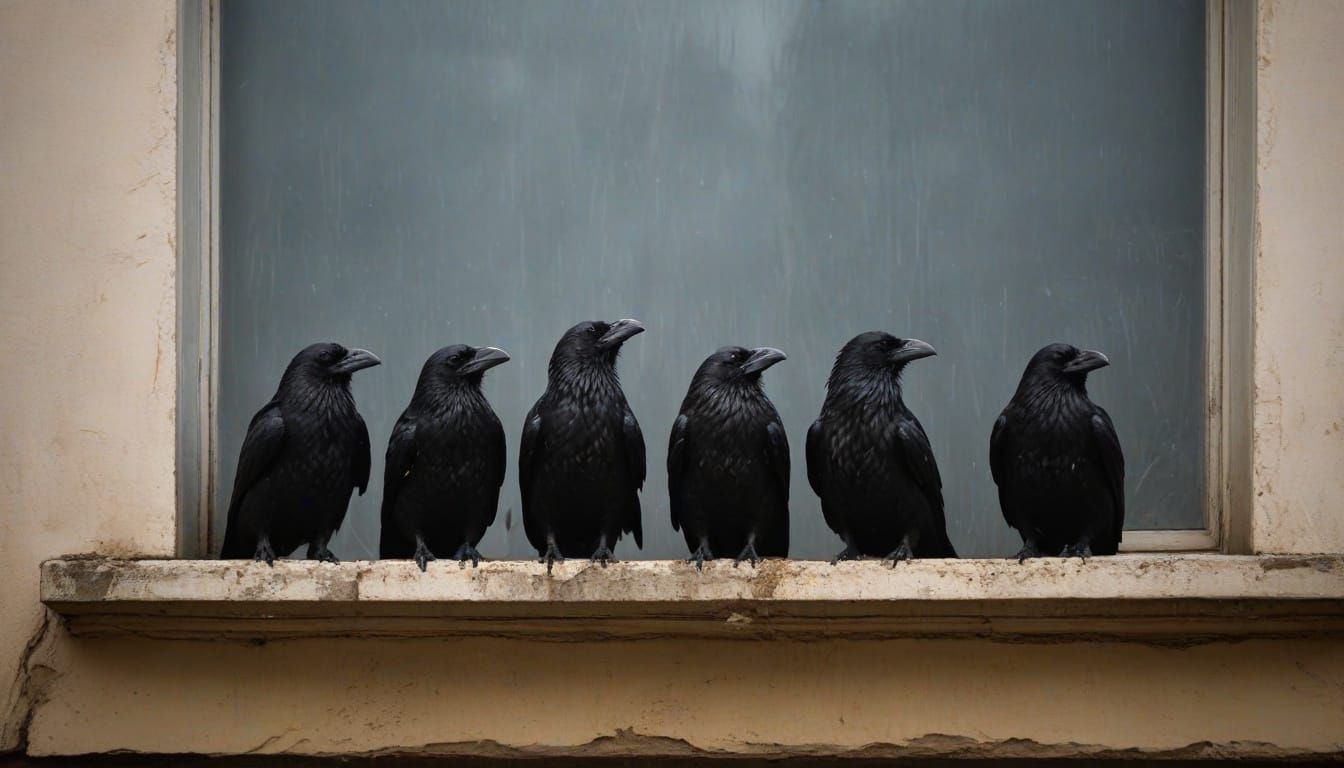 Ravens, Cat, and Beak in Painterly Abstract