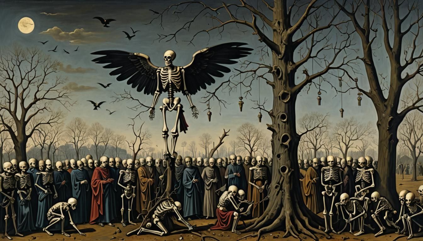 Dark Angel Hanging: An Epic Surrealist Oil Painting