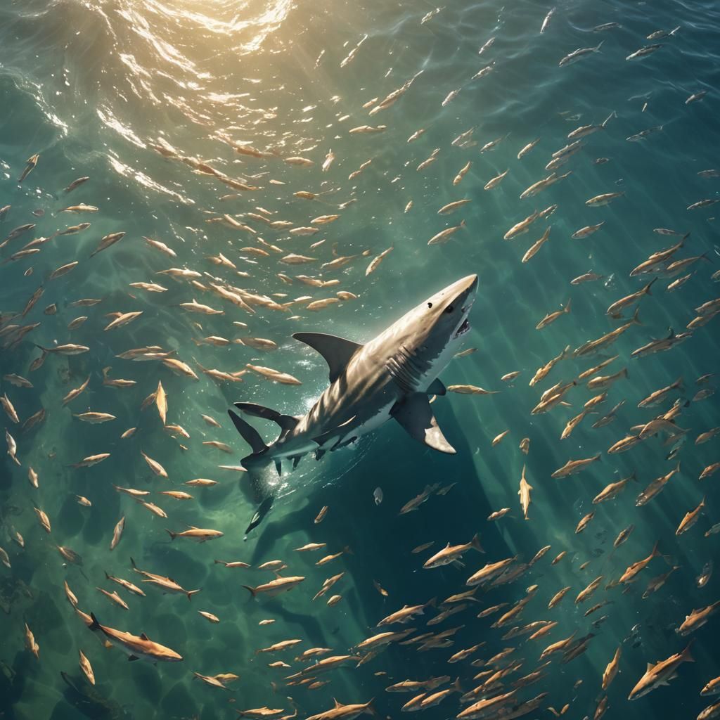 Shark's Peaceful Swim in Ocean: Aerial View