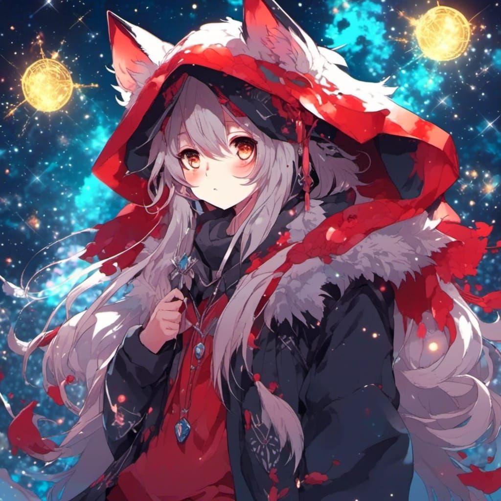 Anime Wolf Girl in Hoodie, Manga Art Style