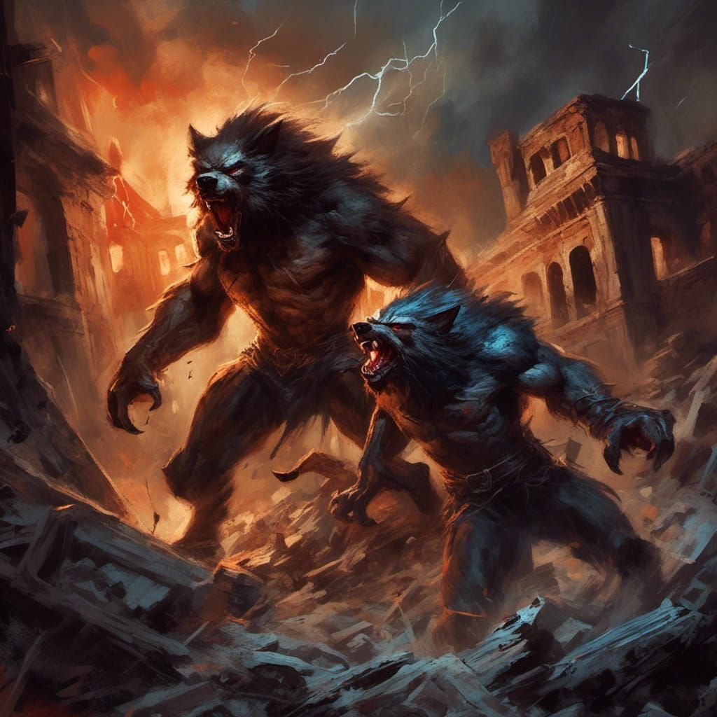Werewolves Clash in Ancient Castle Ruins