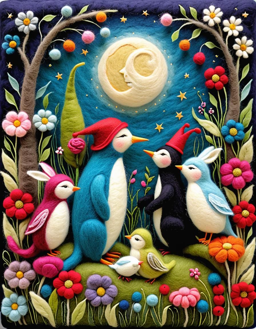 Felted Wool Art: Night Garden Laughter