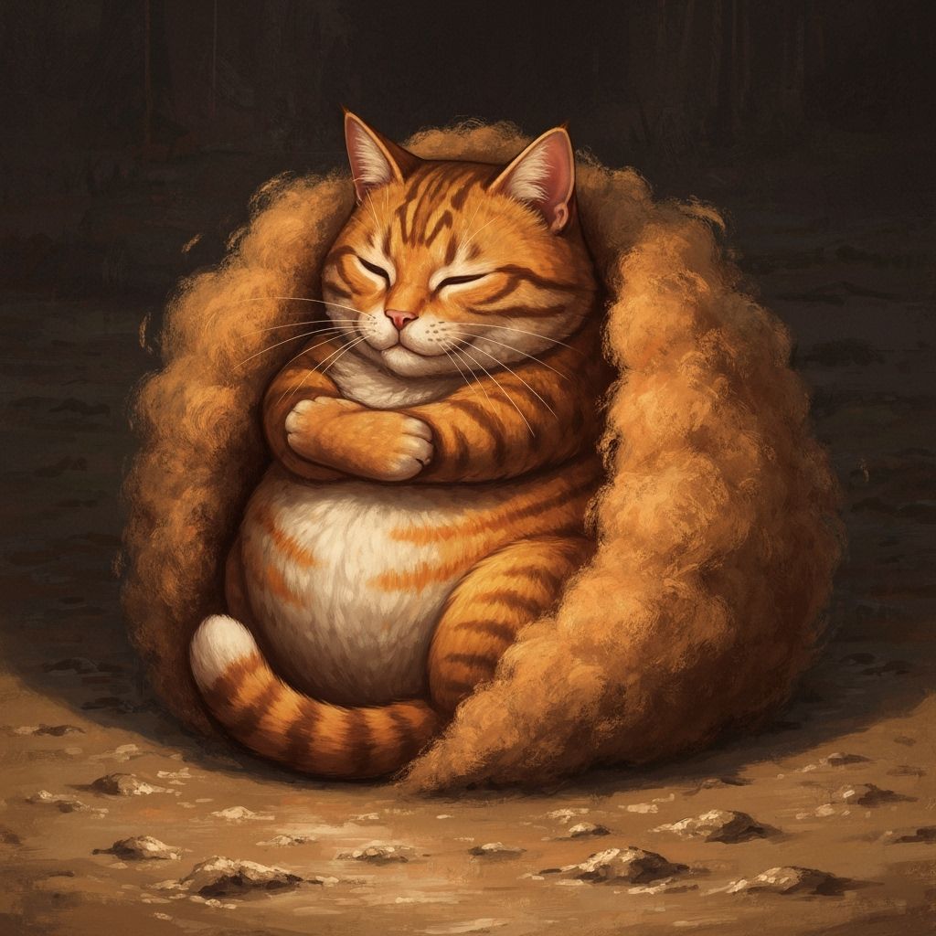 Cozy Tabby Cat Hug with Earthy Tones