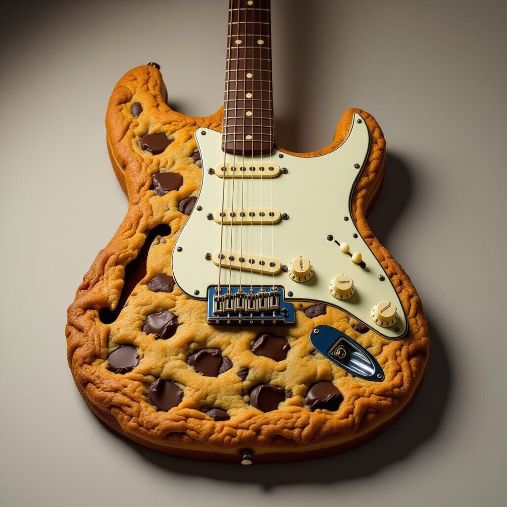 Chocolate Chip Cookie Fender Guitar: Cinematic Film Still
