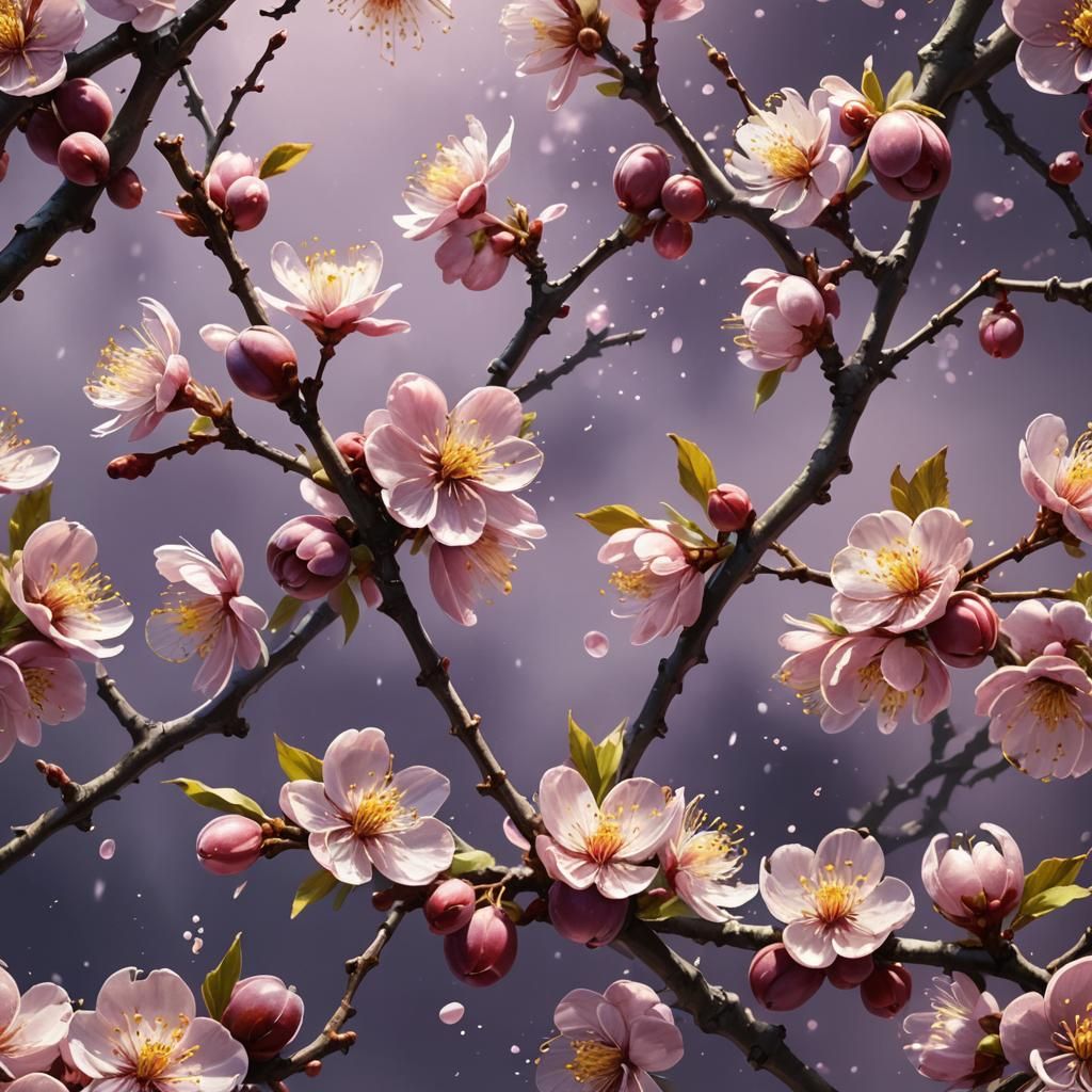 Hyperrealistic Plum Blossoms Splash Art