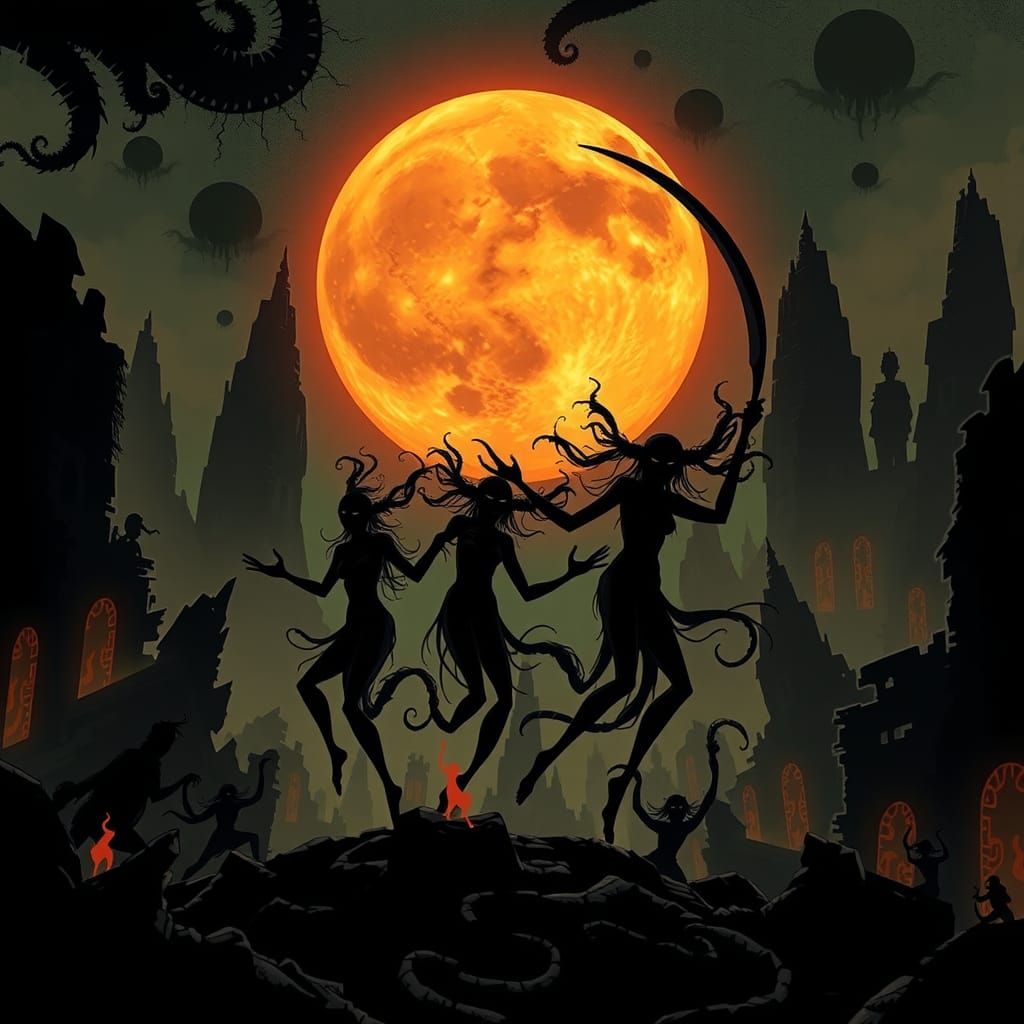 Ethereal Dancers Summoning Old Gods in Silhouette Animation