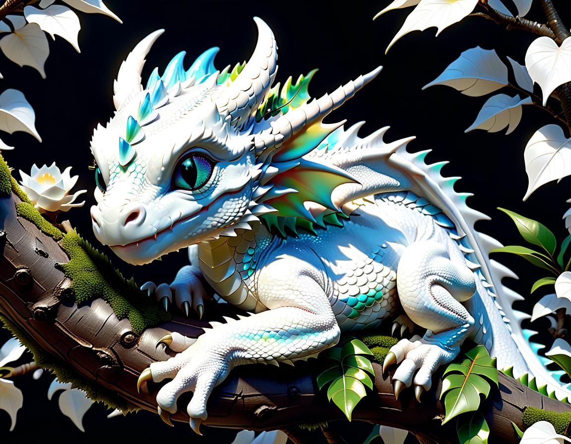 Sleeping White Baby Dragon: Photorealistic CGI Art