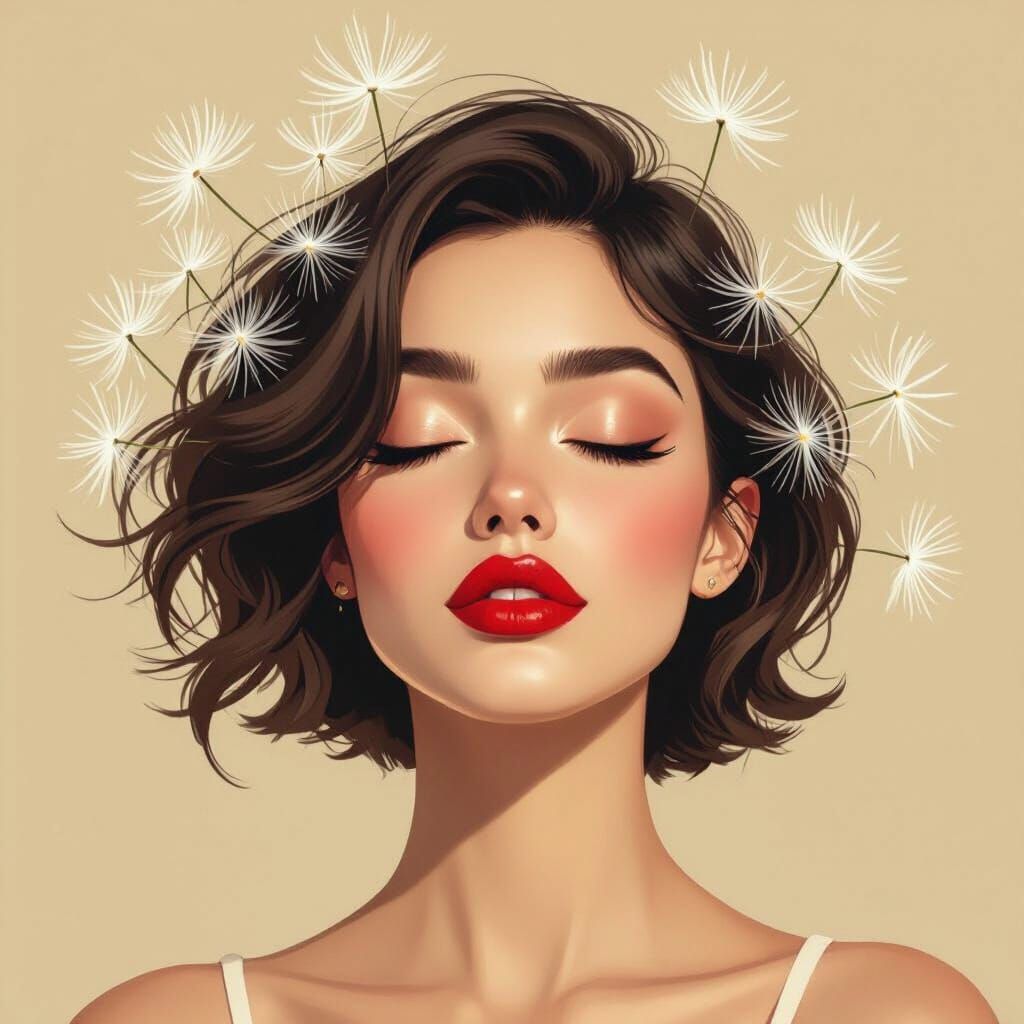 Dreamy Dandelion Haired Woman: Surreal Digital Art