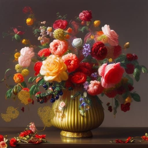 Festive Still Life with Roses in Rococo Style