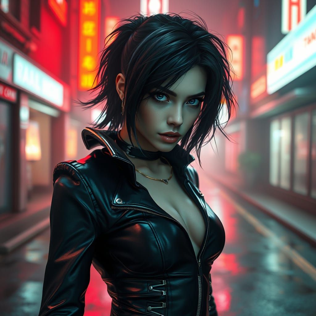 Cyberpunk Goddess Aya with Piercing Eyes in Dark Futuristic ...