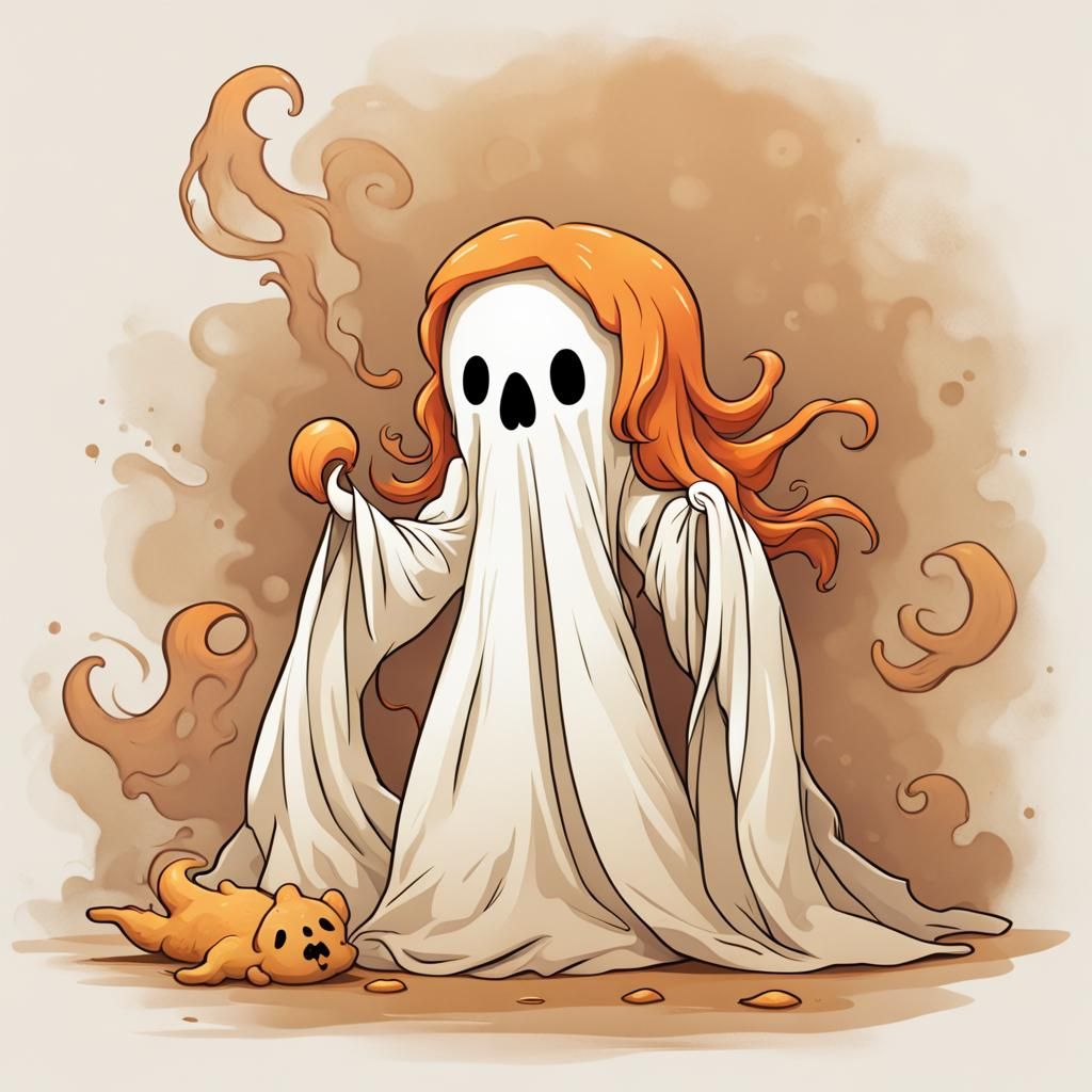 Whimsical Ginger Ghost Illustration