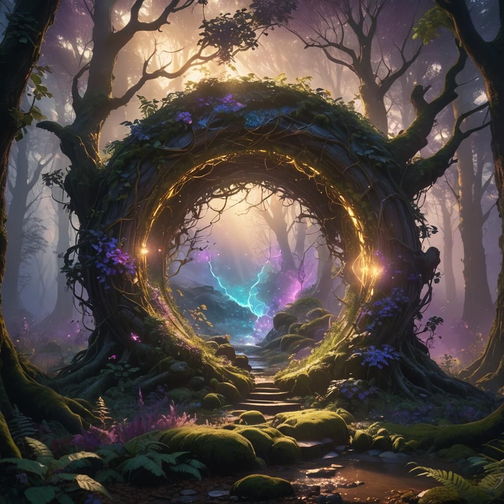 Mystical Glowing Portal in Vibrant Forest