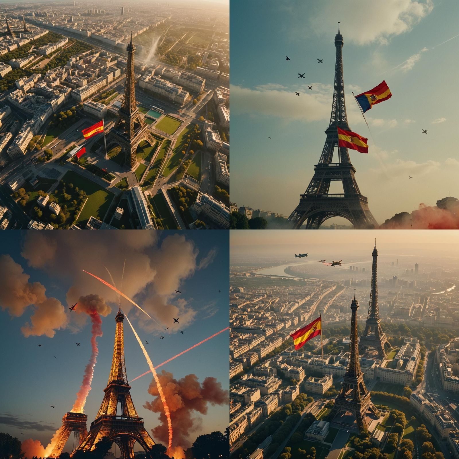 Eiffel Tower with Spanish Flag and Bull, Cinematic