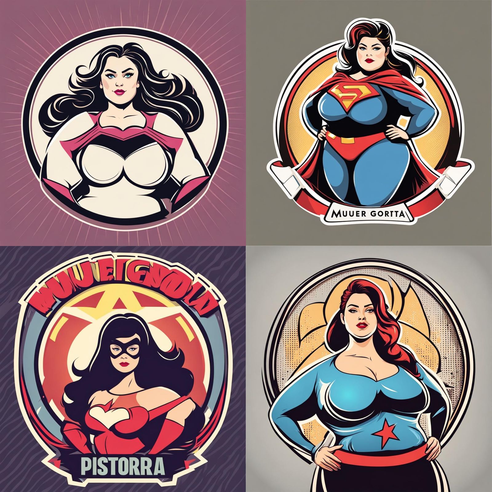 Empowered Curves: Superhero Goddess in Logotype Vector Style