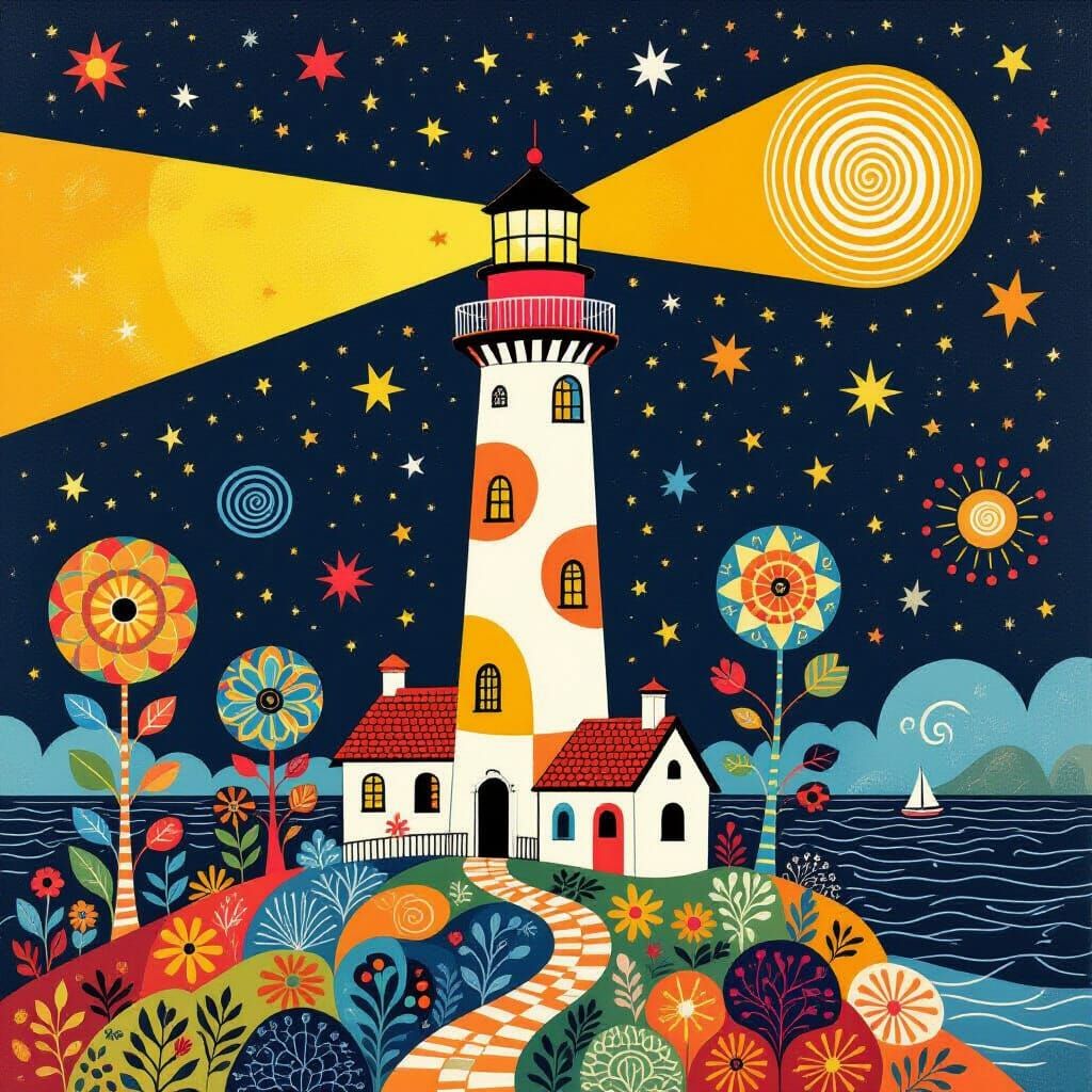 Majestic Lighthouse Amidst Starry Night