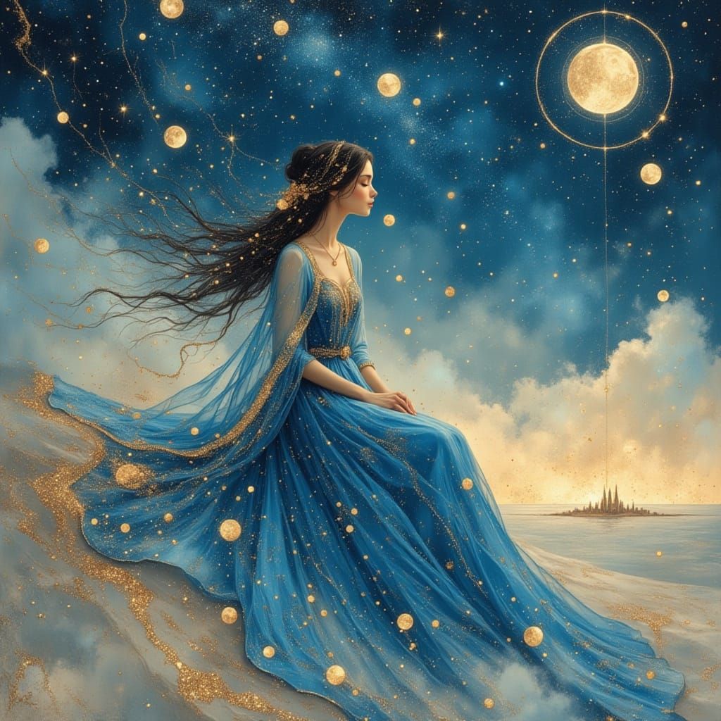 Jasmine on Silver Dune with Sapphire Robe