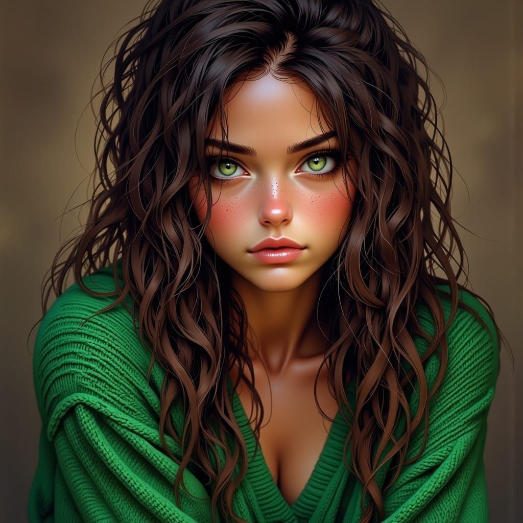 Female Portrait with Cherry Hair in Photo Style