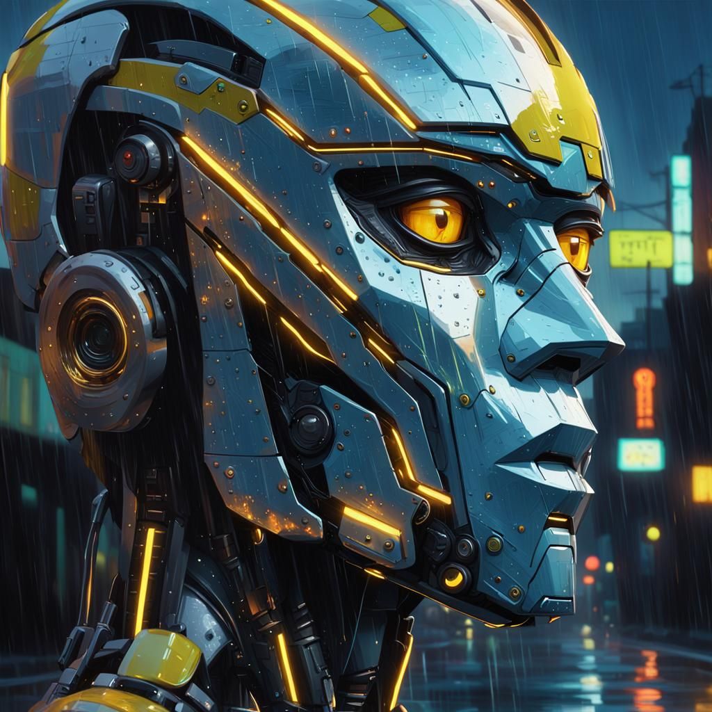 Robot Ninja in Neon Cityscape: Sci-Fi Realism