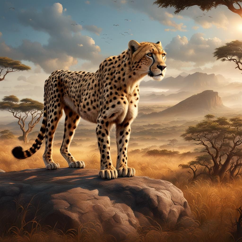 Cheetah and Lion in South Africa: Detailed Matte Painting