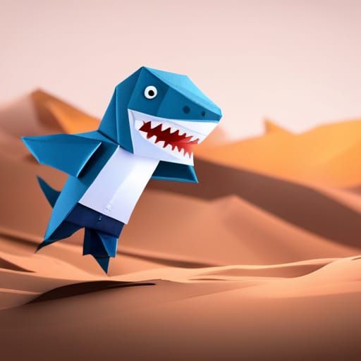 Origami Shark Running in Desert Papercraft