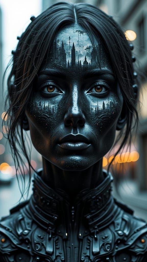 Futuristic Portrait: Symmetrical Beauty in Metallic Makeup