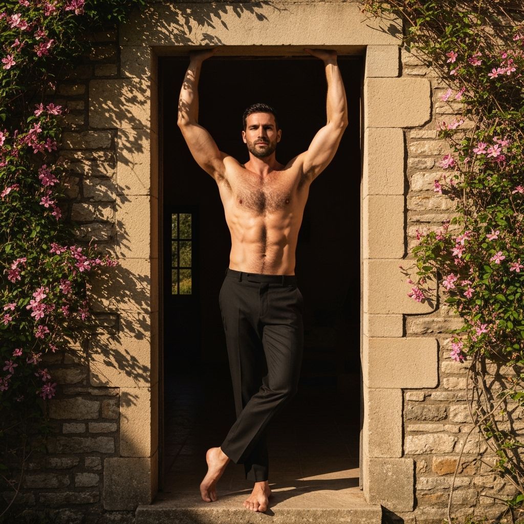 Athletic Man in Sunlit Stone Doorway