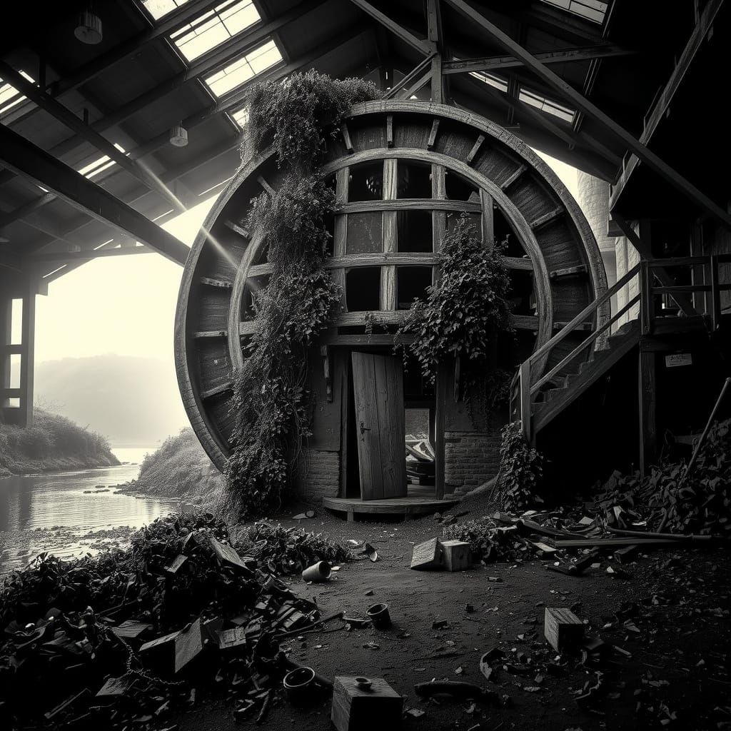 Colossal Disused Papermill in Black and White
