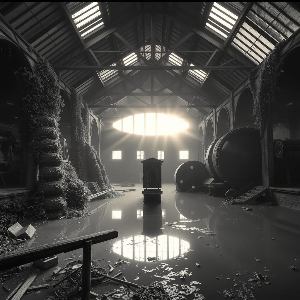 Colossal Abandoned Papermill in Misty Golden Hour