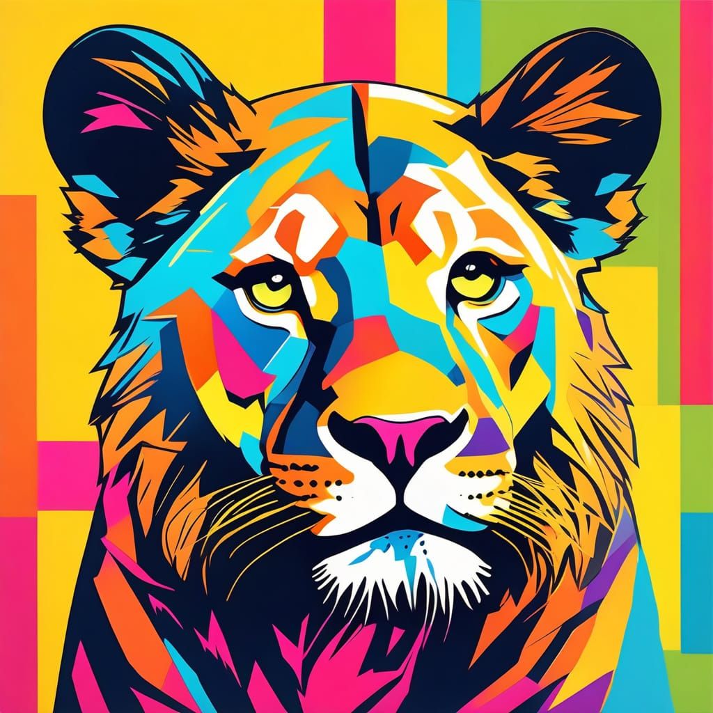 Regal Lioness Pop Art Portrait in Day-Glo Colors
