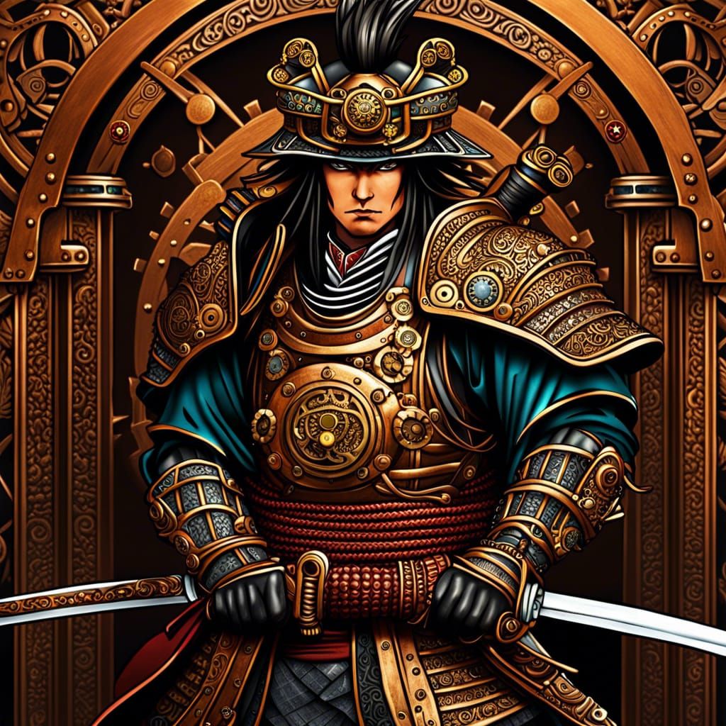 Steampunk Samurai with Katana and Copper Castle