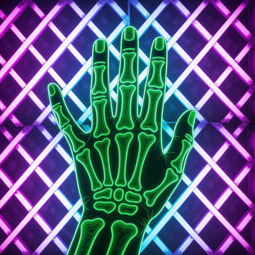 Green Neon Ossified Lattice Hand