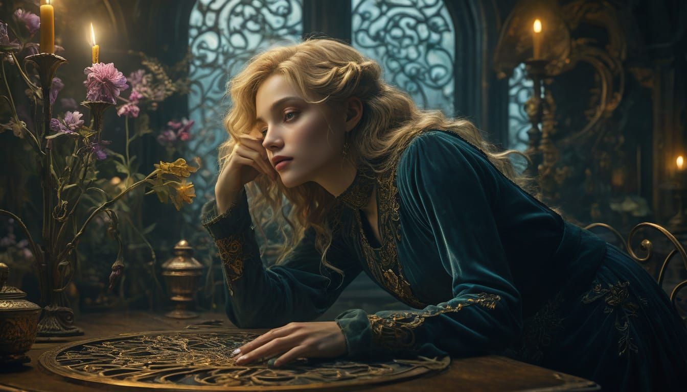 Art Nouveau Woman with Glowing Vials