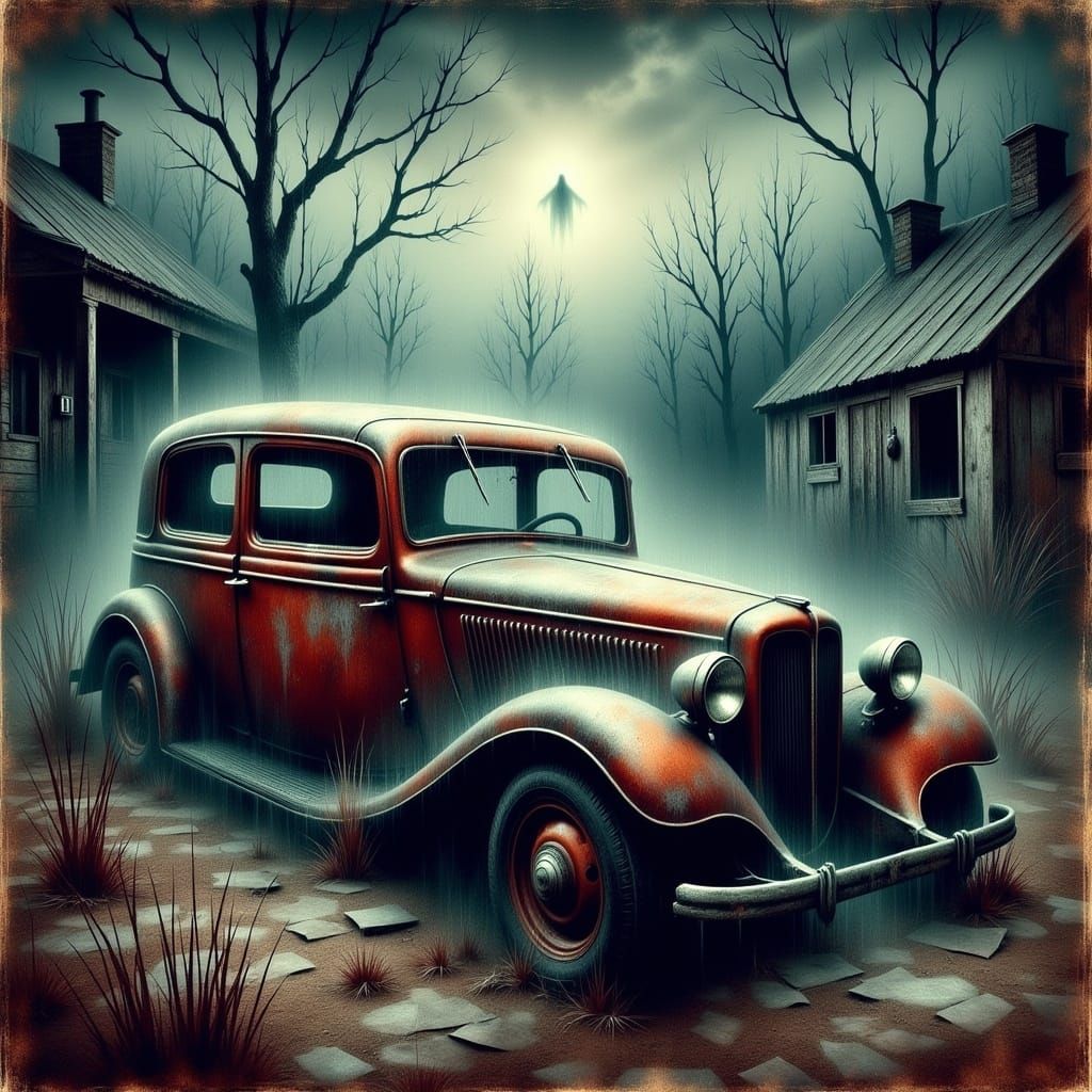 Gritty Watercolor Gothic Ghostly Spirit in a Spooky Abandone...