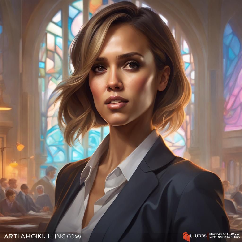 Jessica Alba as Secretary: Hyperdetailed Portrait