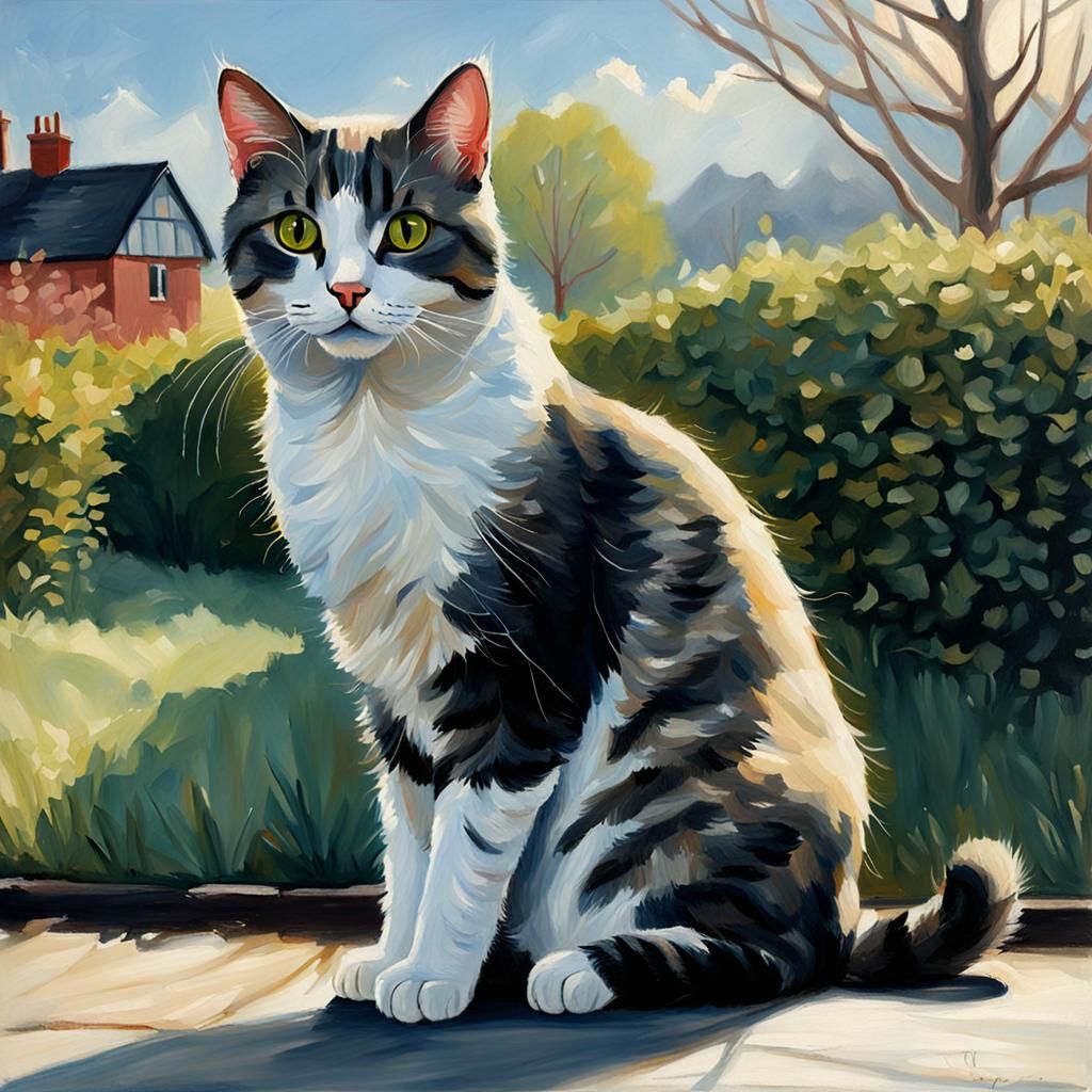 Colorful Painting of a Cat Outdoors