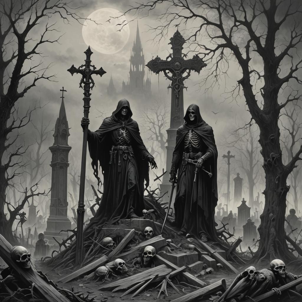 Grim Reaper in Gothic Graveyard: Doré-Rutkowski Horror