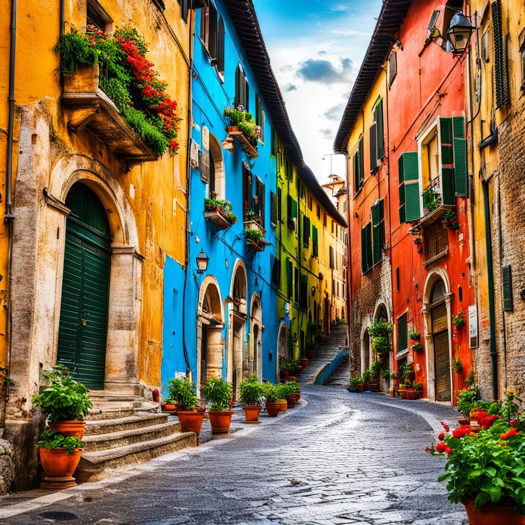 Colorful Classical Italian Street Scene