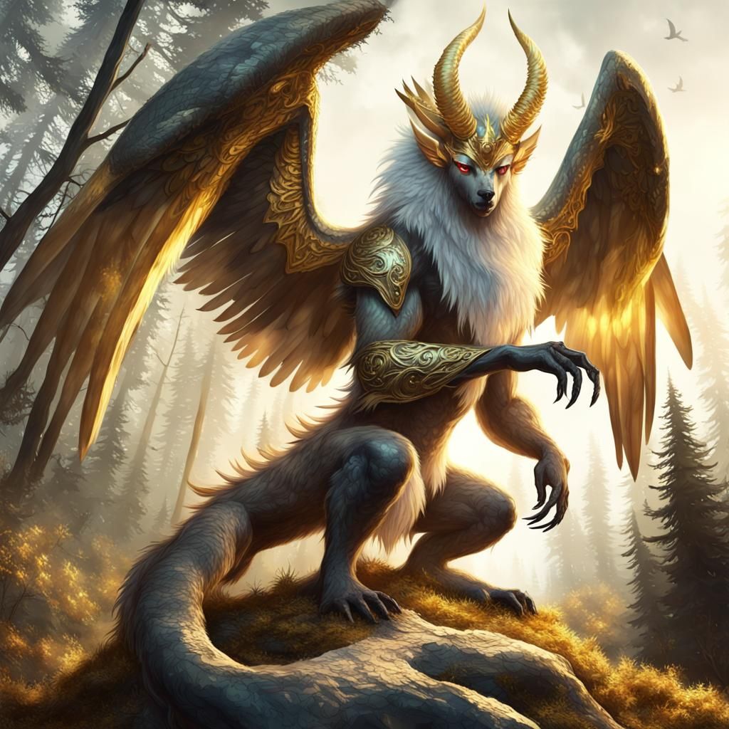 Psychic Beast with Golden Wings in Forest