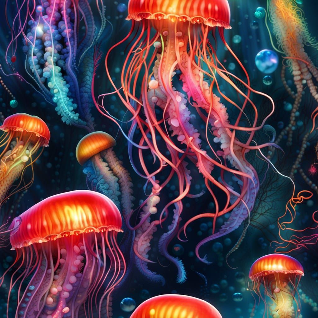Colorful Jellyfish in Underwater Coral Reef