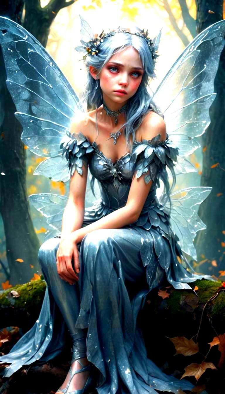 Melancholy Silver Fairy Reflecting on the Past